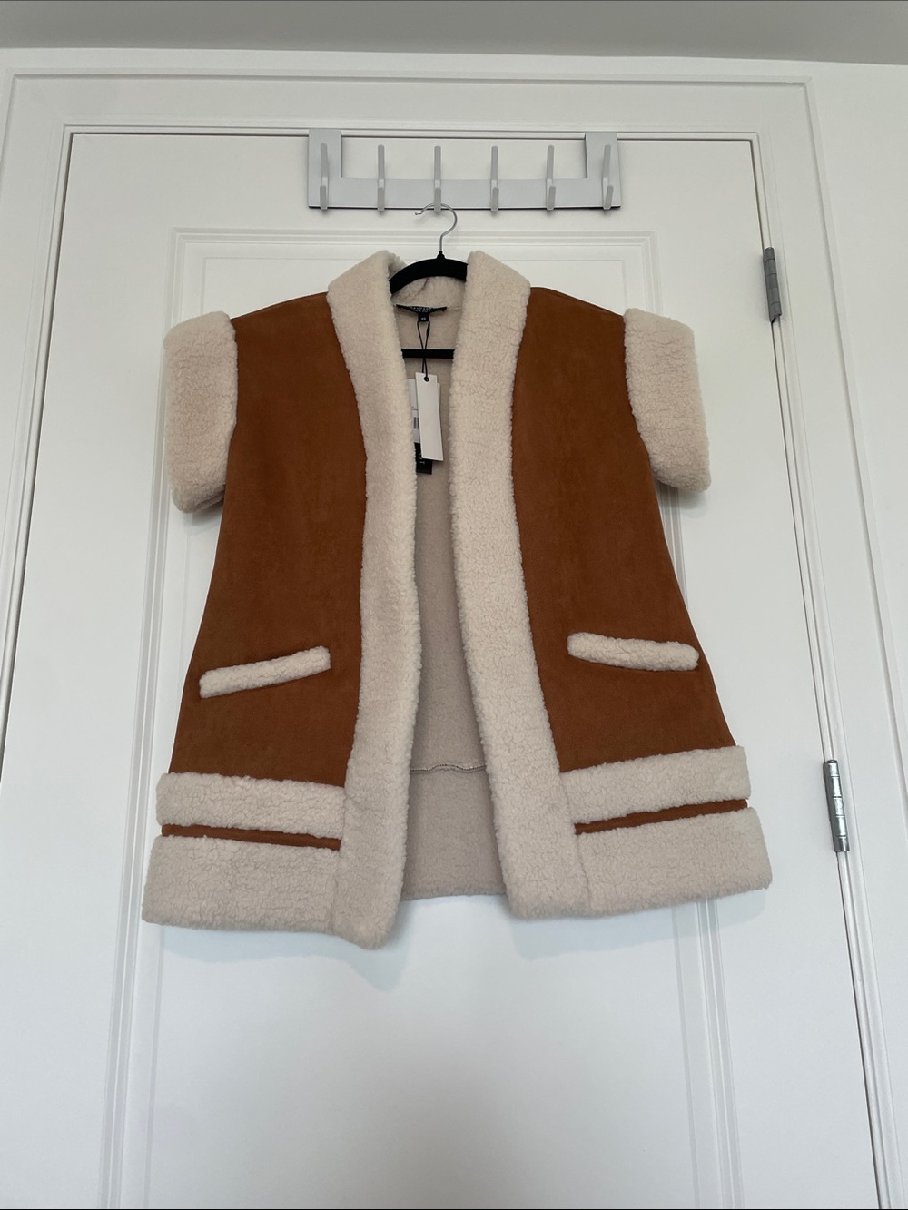 Central Park West Brown and Cream Shearling Vest